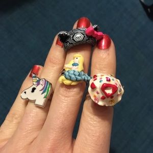 FREE WITH PURCHASE! Set of 4 girls adjustable rings unicorn cat cake and mermaid